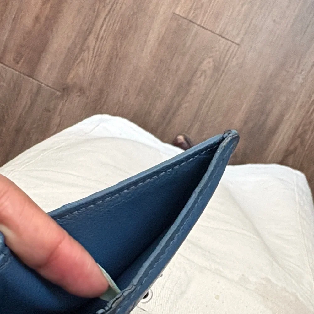 Balenciaga Teal Blue Leather Card Holder with White Logo